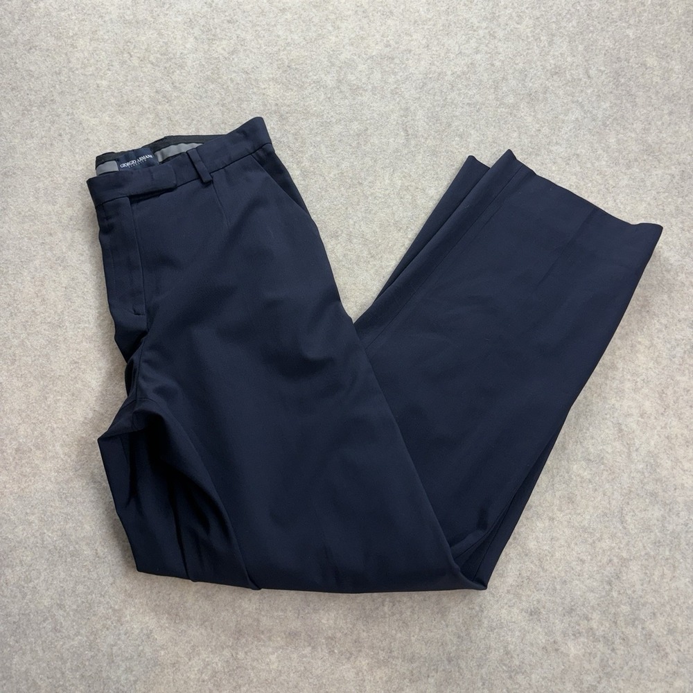Giorgio Armani Classico Navy Blue Wool Wide Leg Trousers Italy Made Women's 38